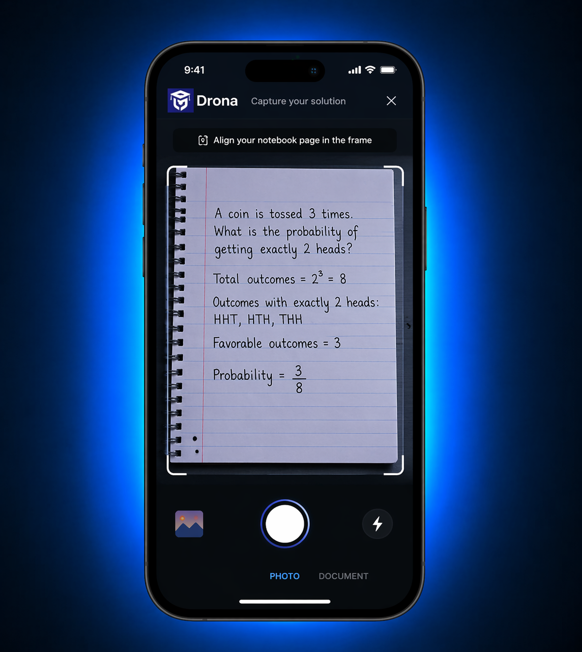 App camera capturing a notebook photo