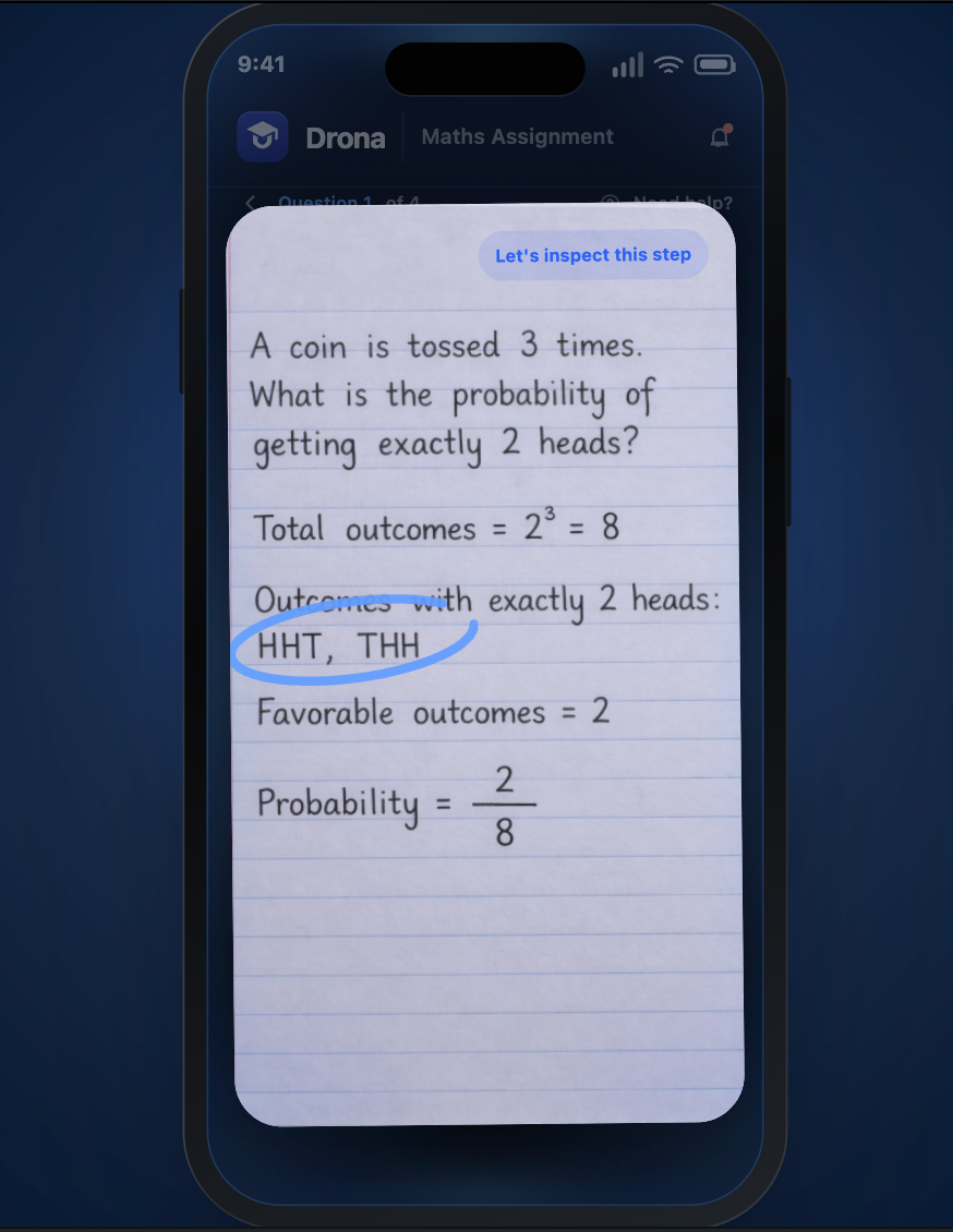 AI highlighting the mistake in the student's work