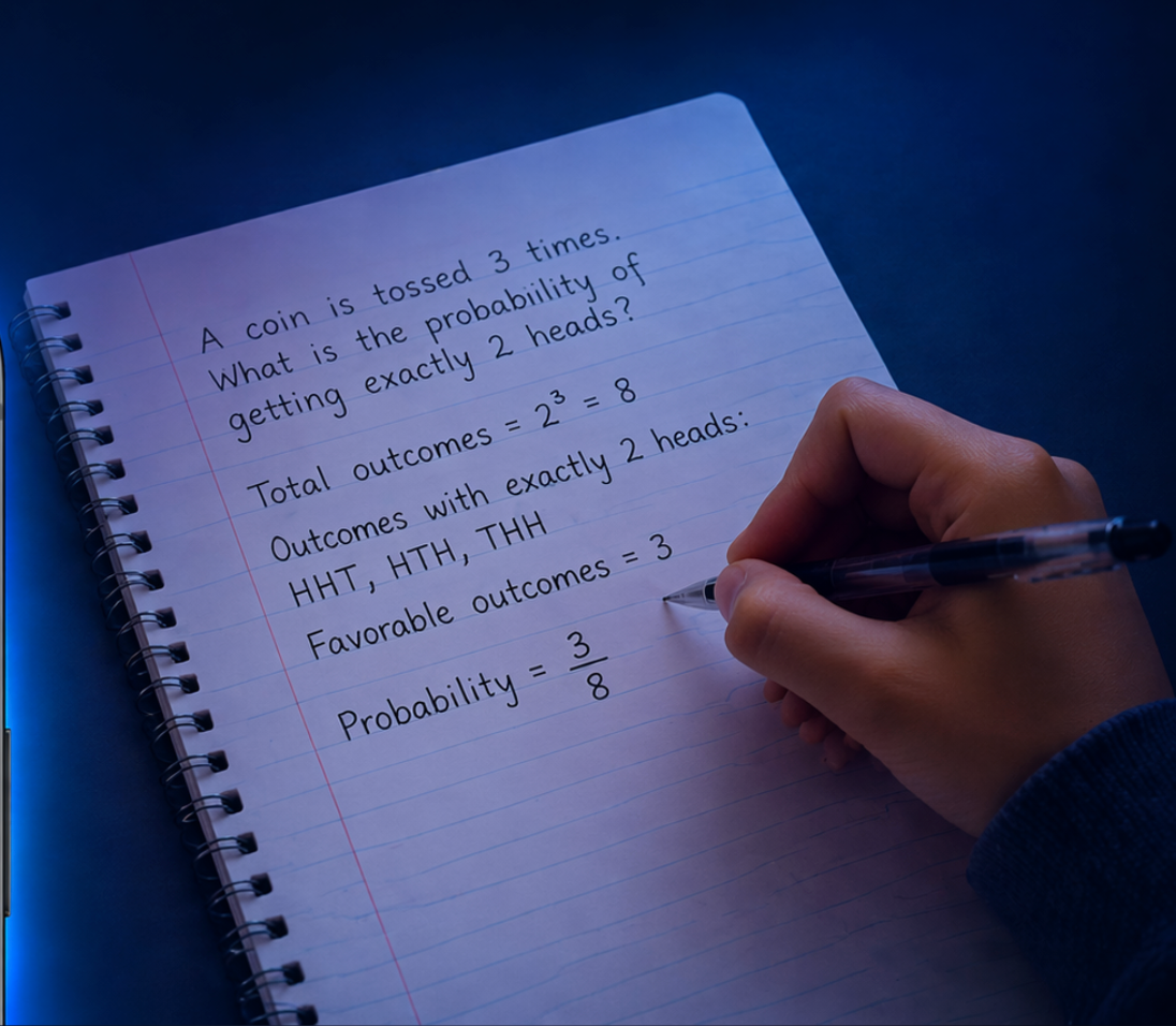 Student solving homework on paper